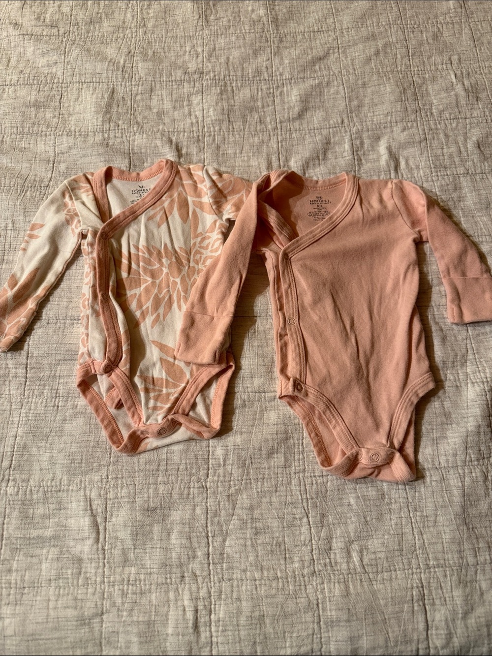 Honest Peach Pink Long-Sleeve Baby One-Piece Set - 2 Pack